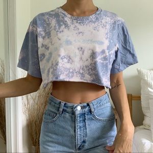Blue Bleached Acid Wash Cropped T-Shirt